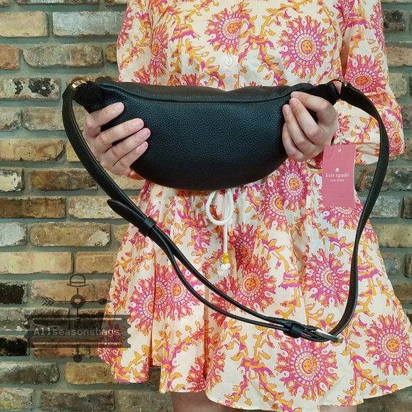 LEATHER Kate Spade Leila Belt Bag Black Zipper Fanny BAG - Picture 8 of 9